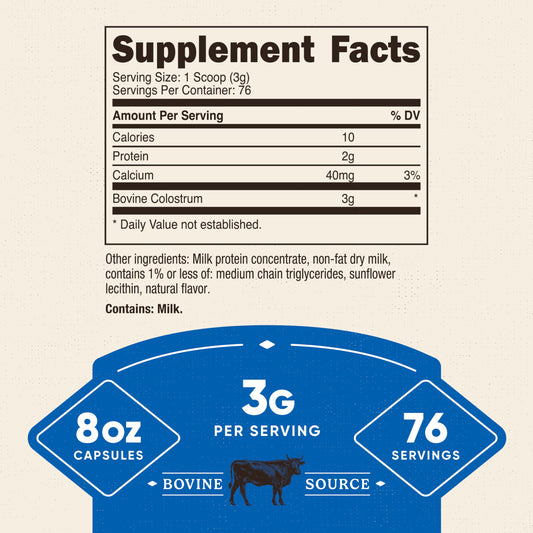 Nutricost colostrum powder serving scoop showing convenient daily dosage.