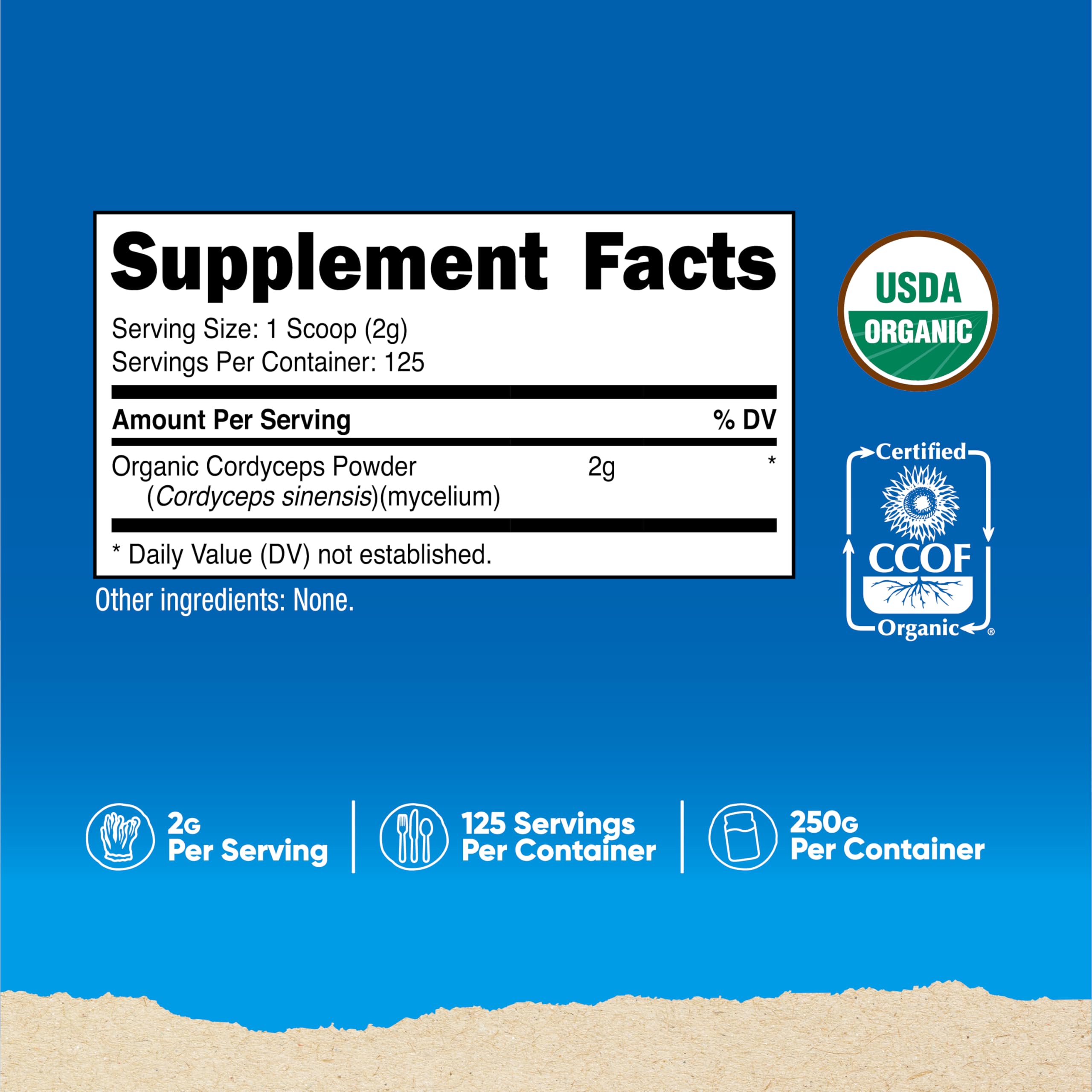Nutricost Cordyceps Powder 2 g serving scoop for easy daily dosing
