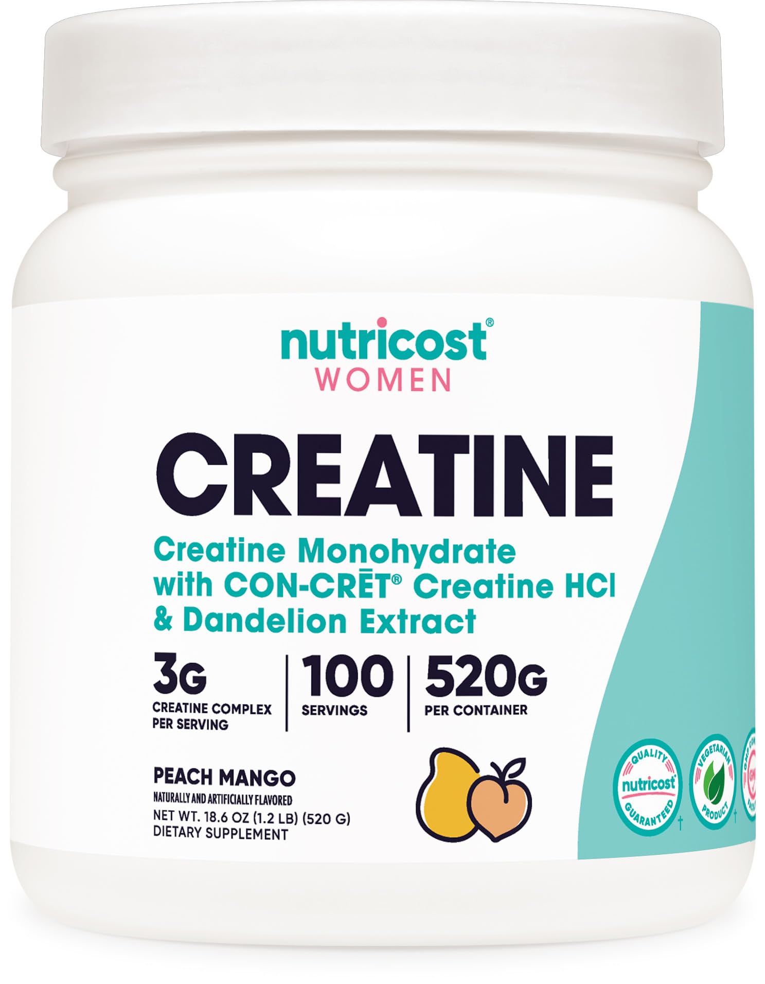 Nutricost Creatine Monohydrate Peach Mango bottle on shelf for workouts