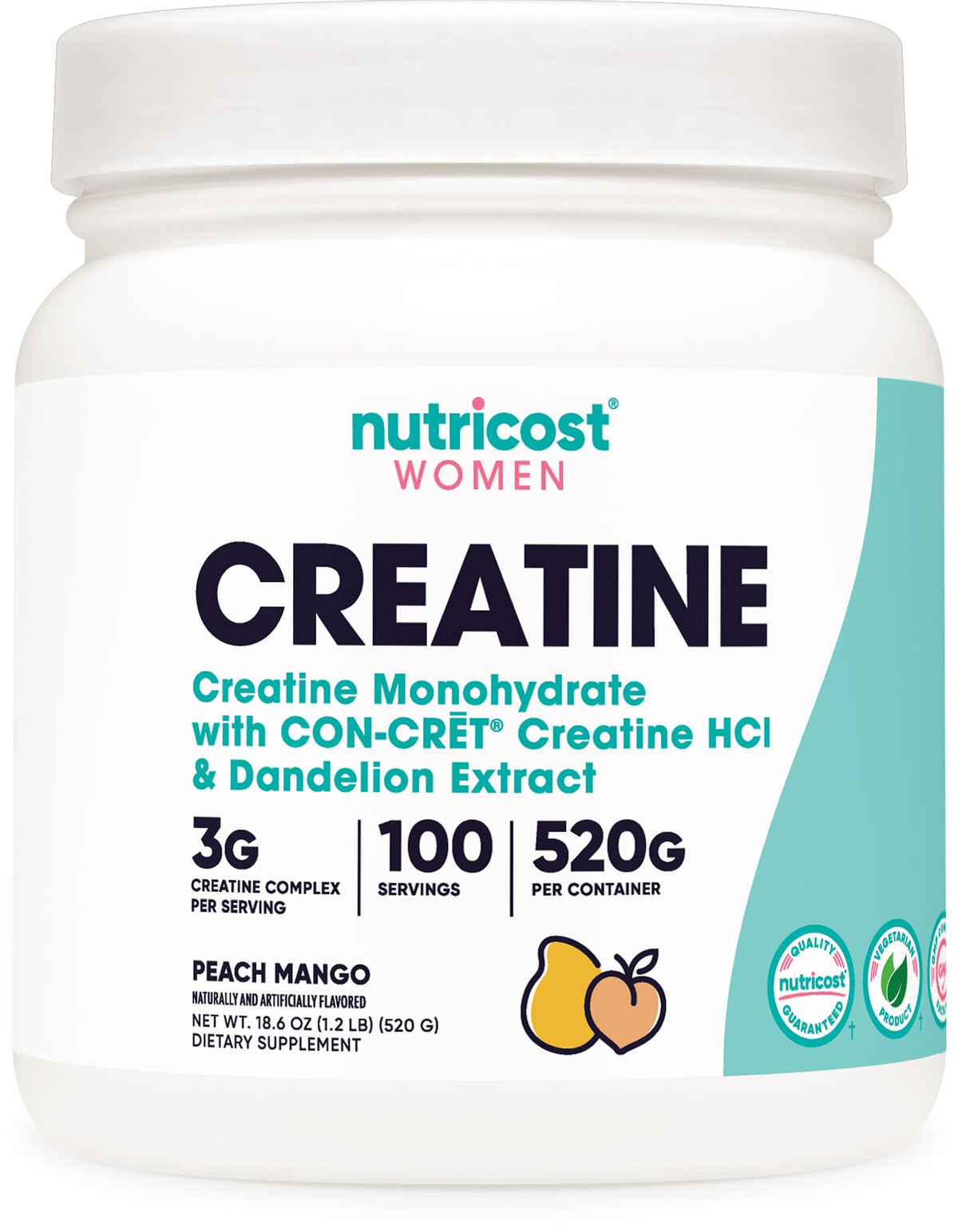 Nutricost Creatine Monohydrate Peach Mango bottle on shelf for workouts