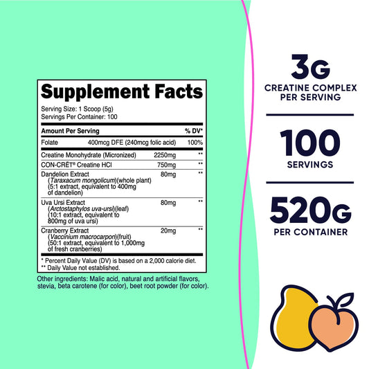Nutricost Creatine Monohydrate Peach Mango label with added extracts