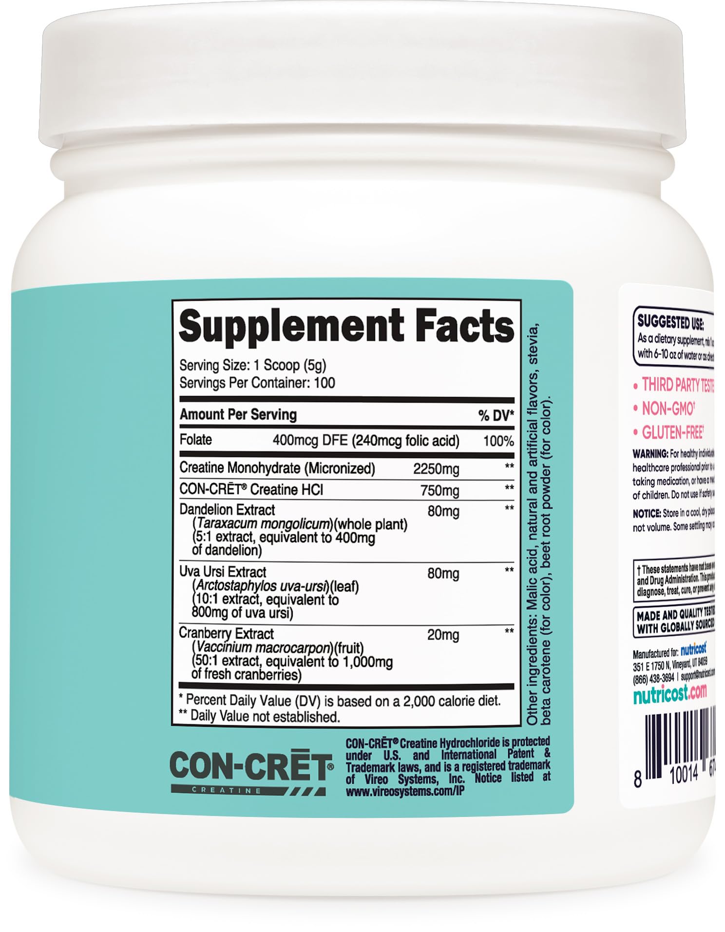Nutricost Creatine Monohydrate peach mango powder mixed in glass