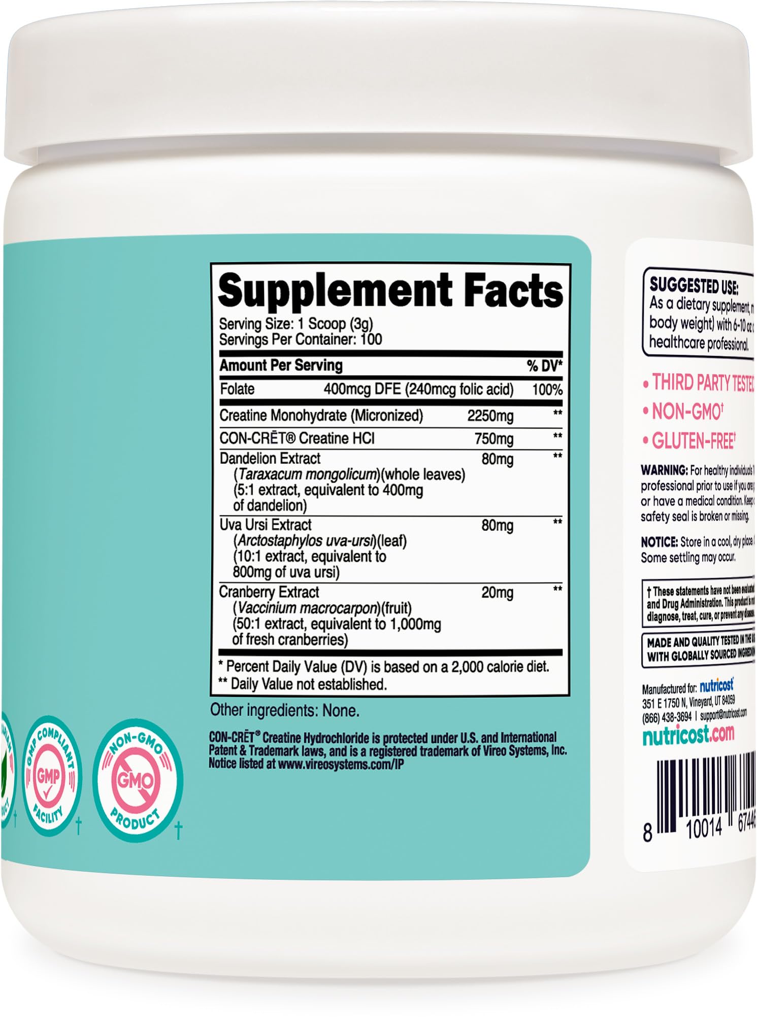 Glass of water with Nutricost creatine powder dissolving