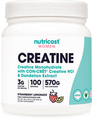Nutricost Creatine Strawberry Lemonade powder; refreshing flavor for daily workouts.