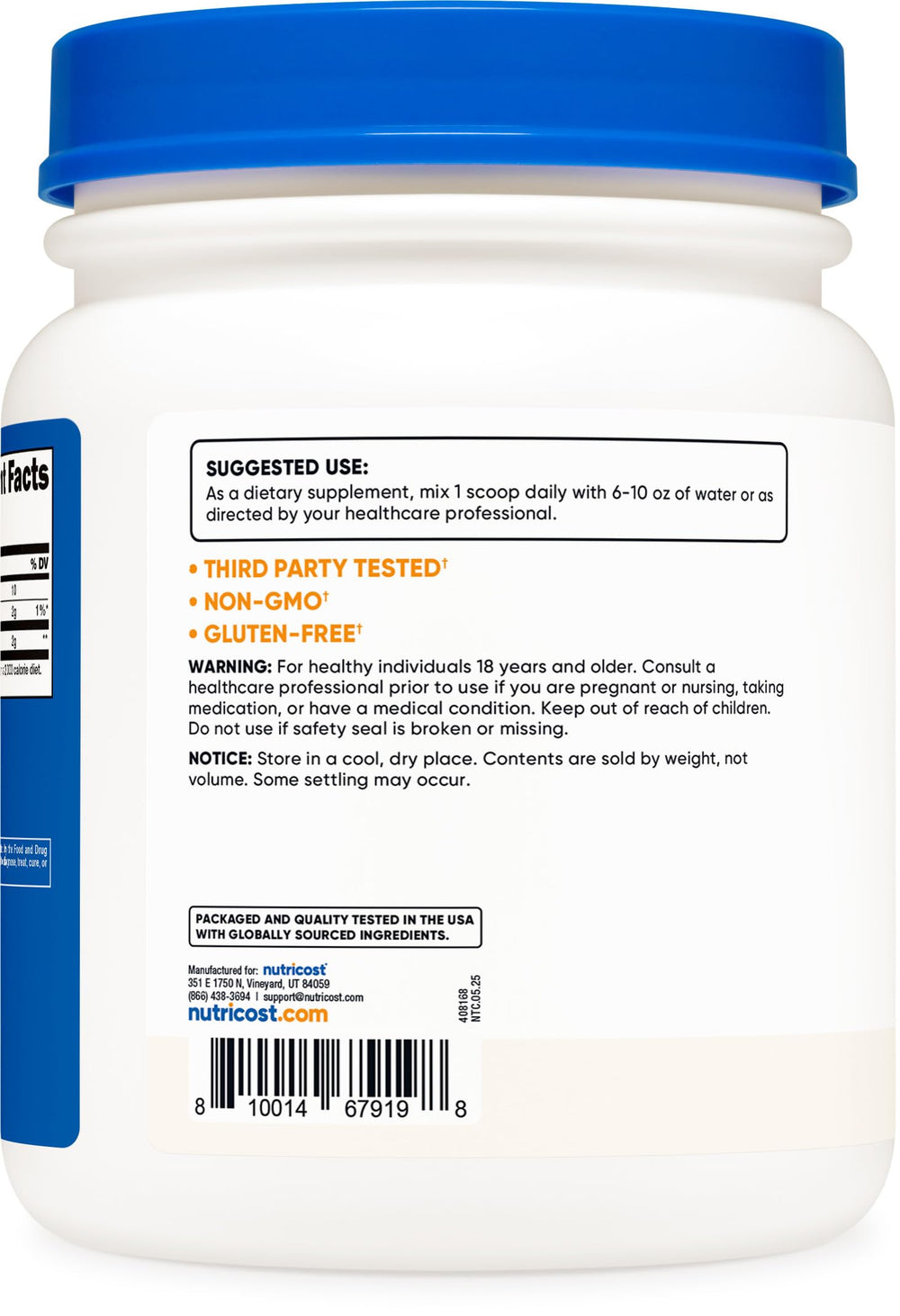 Nutricost D-Mannose measuring scoop, easy to portion 2 g per serving.
