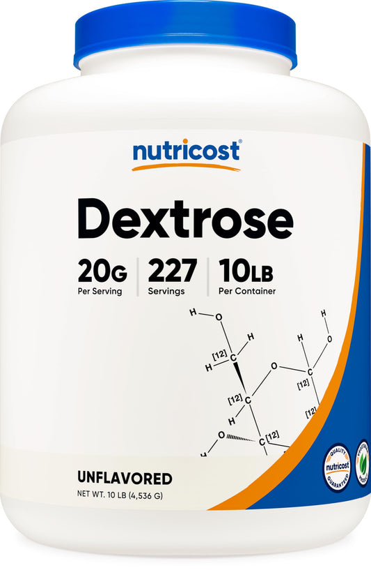 Nutricost Dextrose Powder bottle pour for quick, easy mixing in beverages