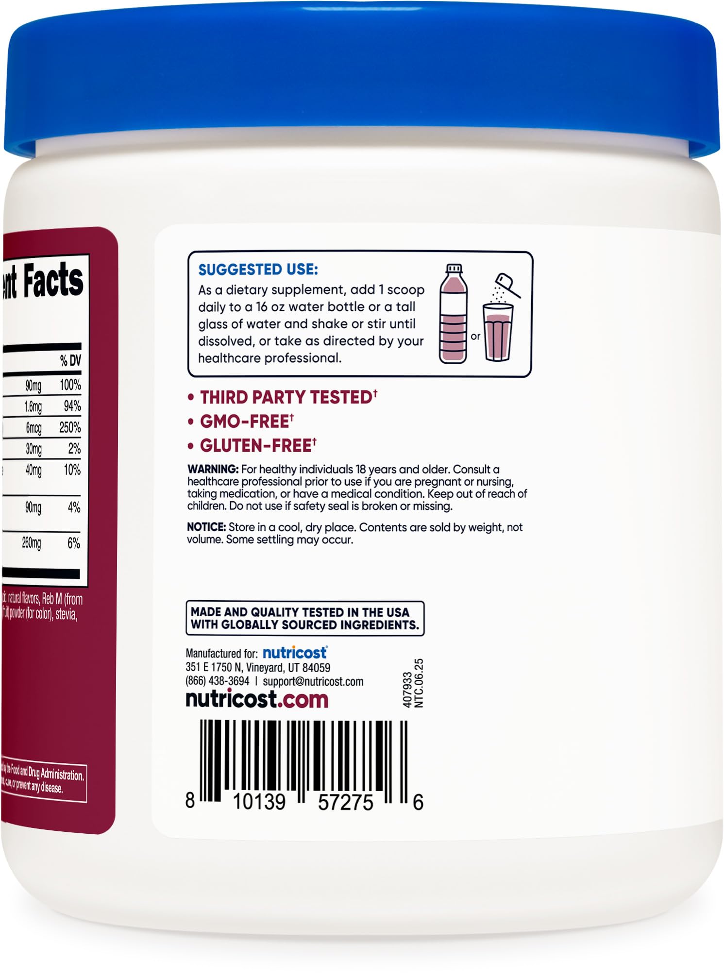 Nutricost Electrolyte Complex Powder grape in glass promoting thirst quenching hydration