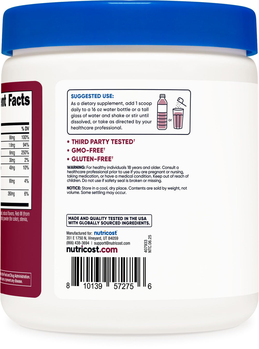 Nutricost Electrolyte Complex Powder grape in glass promoting thirst quenching hydration