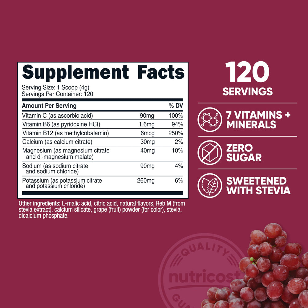 Nutricost Electrolyte Complex Powder grape scoop showing easy mixing
