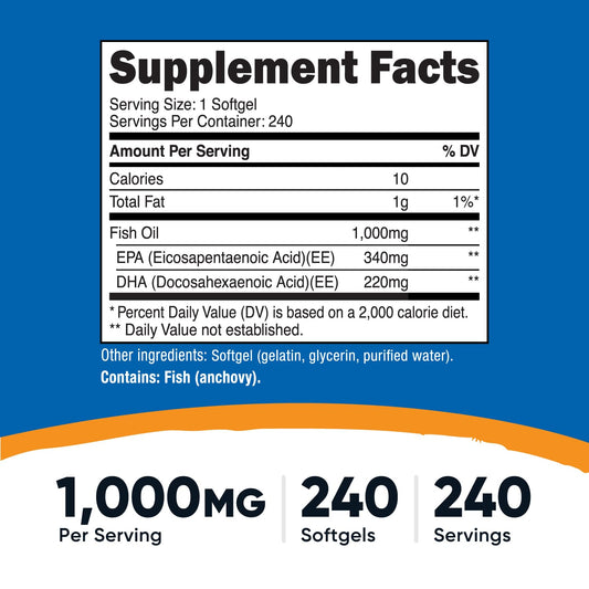 Nutricost Fish Oil Omega-3 softgels cap close-up highlighting capsule size.