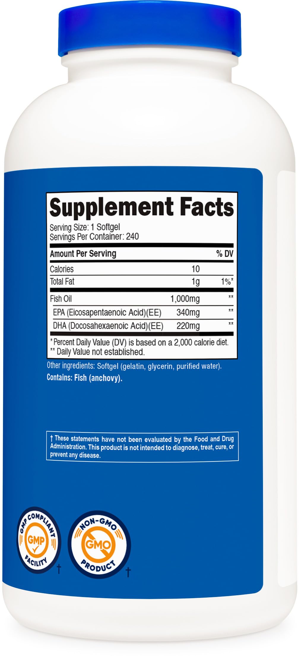 Nutricost Omega-3 nutrition facts highlight 1000mg per capsule and EPA/DHA.