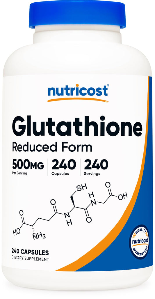 Nutricost Glutathione capsules bottle front for daily antioxidant support.
