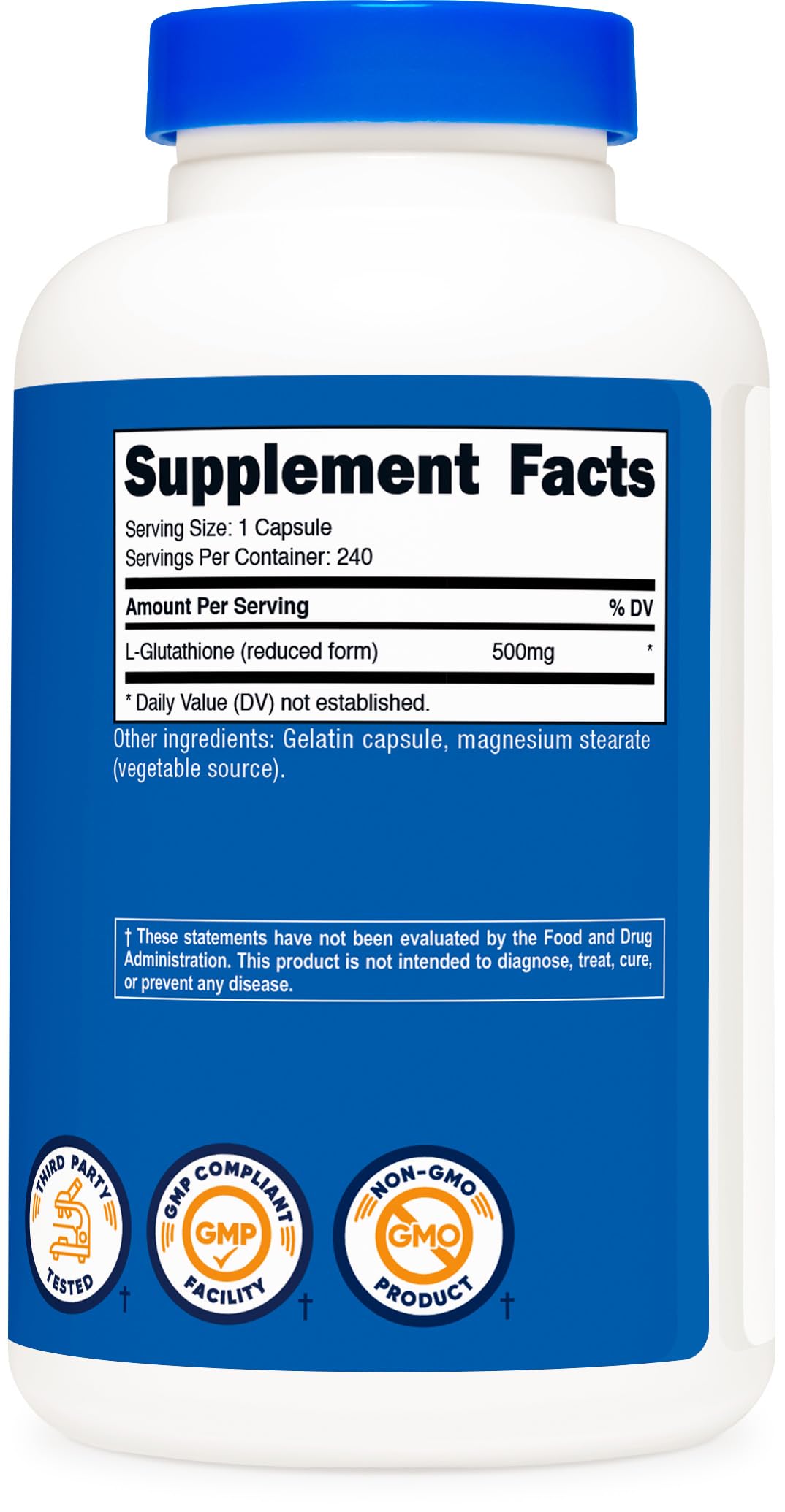 Nutricost Glutathione capsules gluten-free packaging detail.
