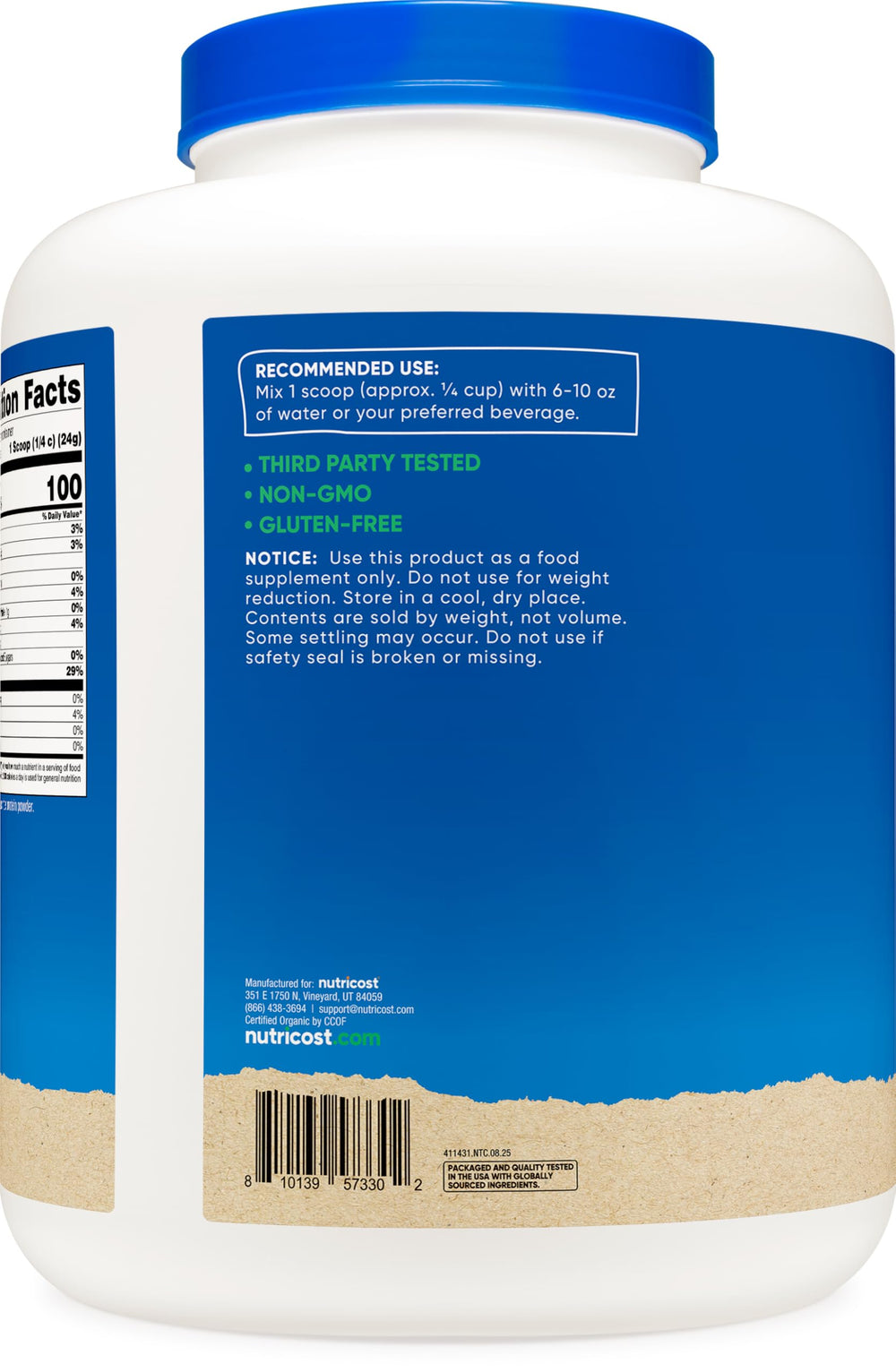 Nutricost gluten-free label close-up highlights non GMO ingredients