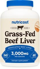 Nutricost grass-fed beef liver bottle for daily dietary support.