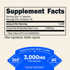 Nutricost beef liver capsules close-up for easy daily supplementation.