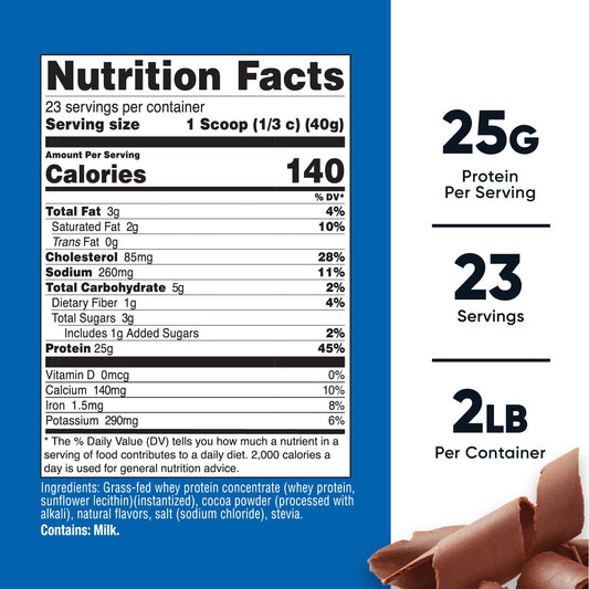 Nutricost grass-fed whey concentrate chocolate scoop highlights undenatured protein