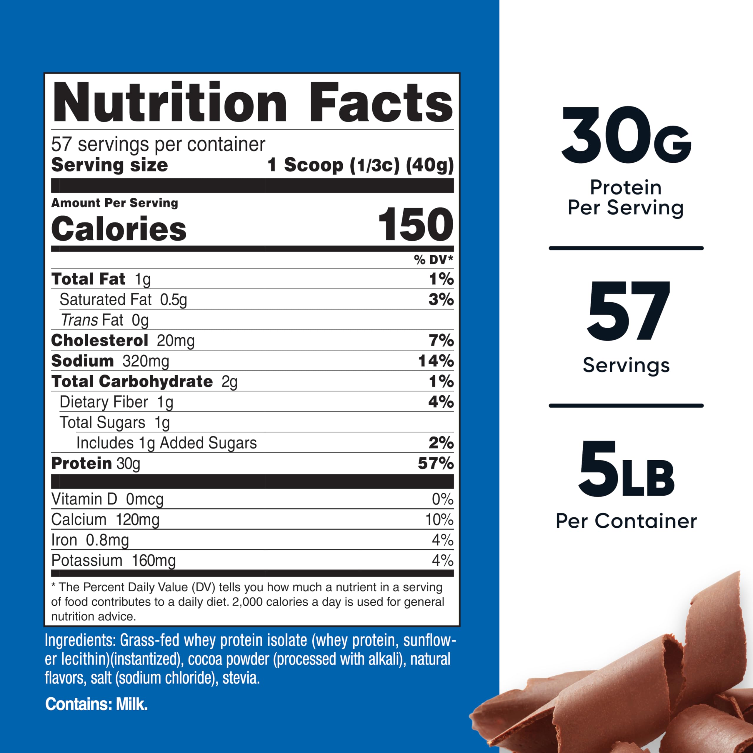 Nutricost Grass-Fed Whey Protein Isolate chocolate pour image for fast post-workout shake.