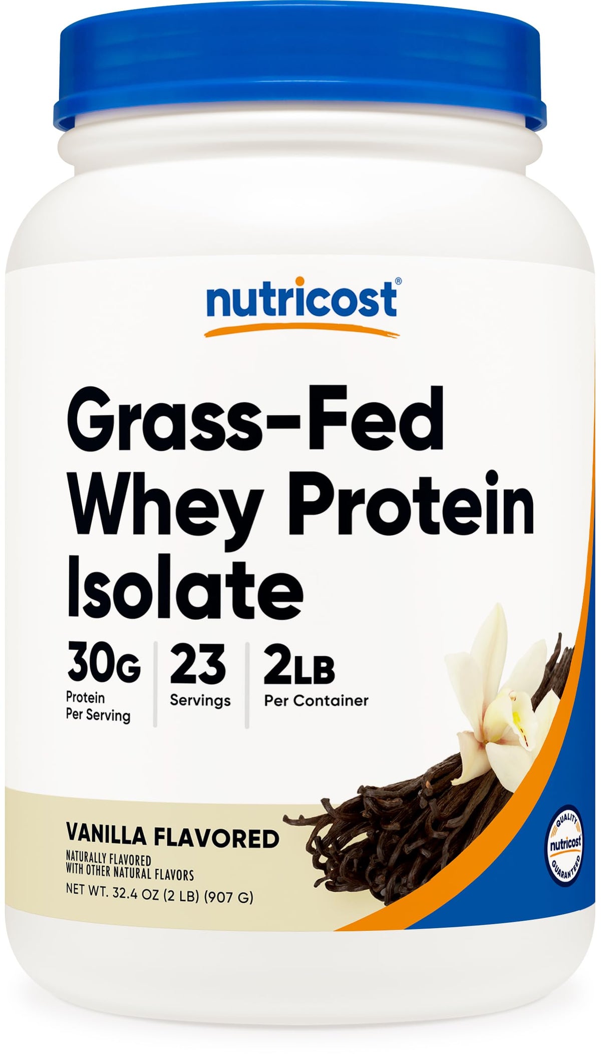 Nutricost Grass-Fed Whey Protein Isolate Vanilla bottle for daily protein enrichment