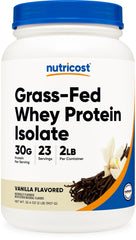 Nutricost Grass-Fed Whey Protein Isolate Vanilla bottle for daily protein enrichment