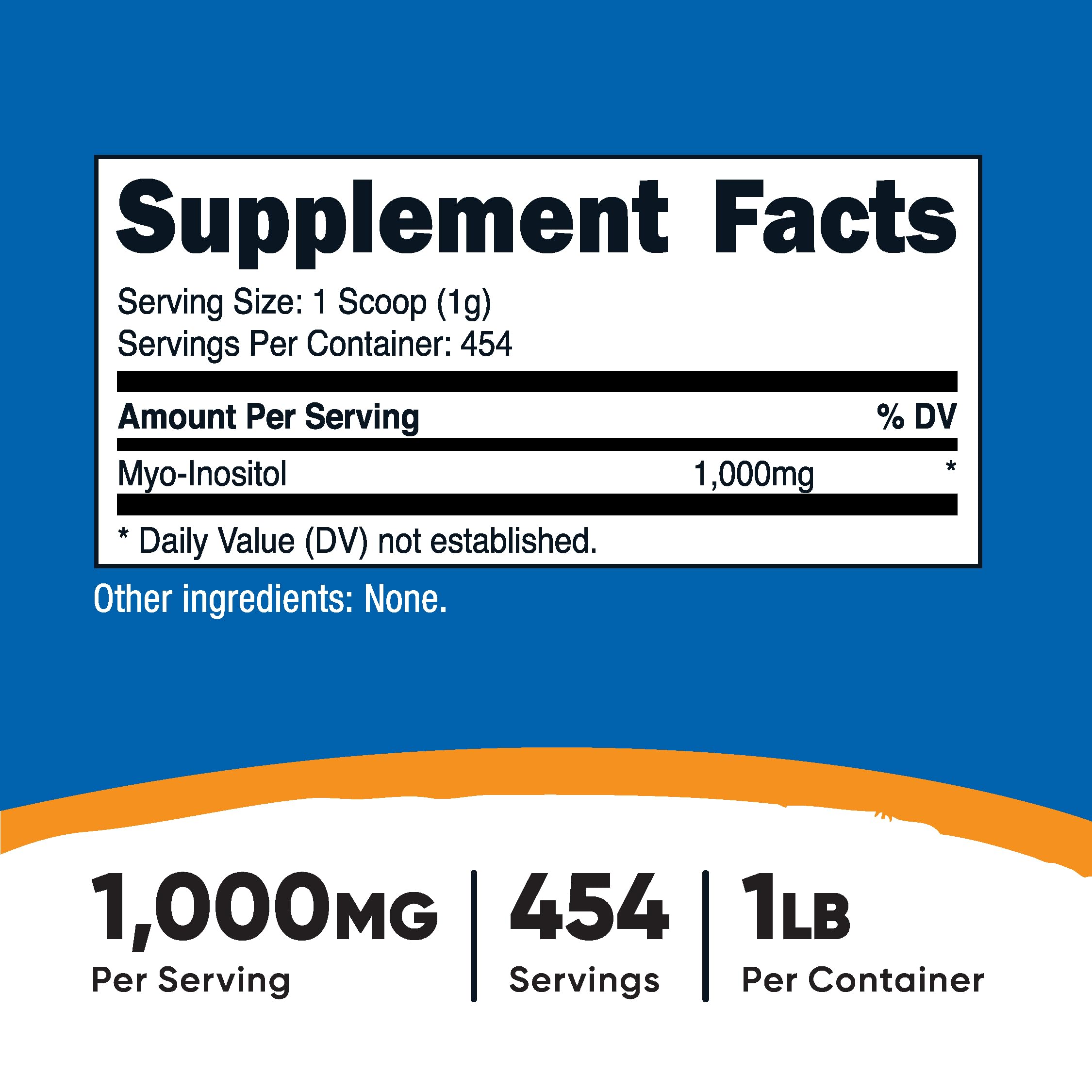 Nutricost Inositol Powder scoop ready for a 1000 mg serving.
