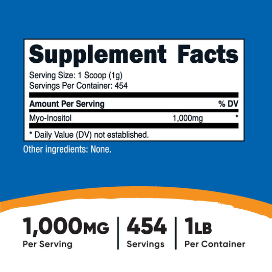 Nutricost Inositol Powder scoop ready for a 1000 mg serving.