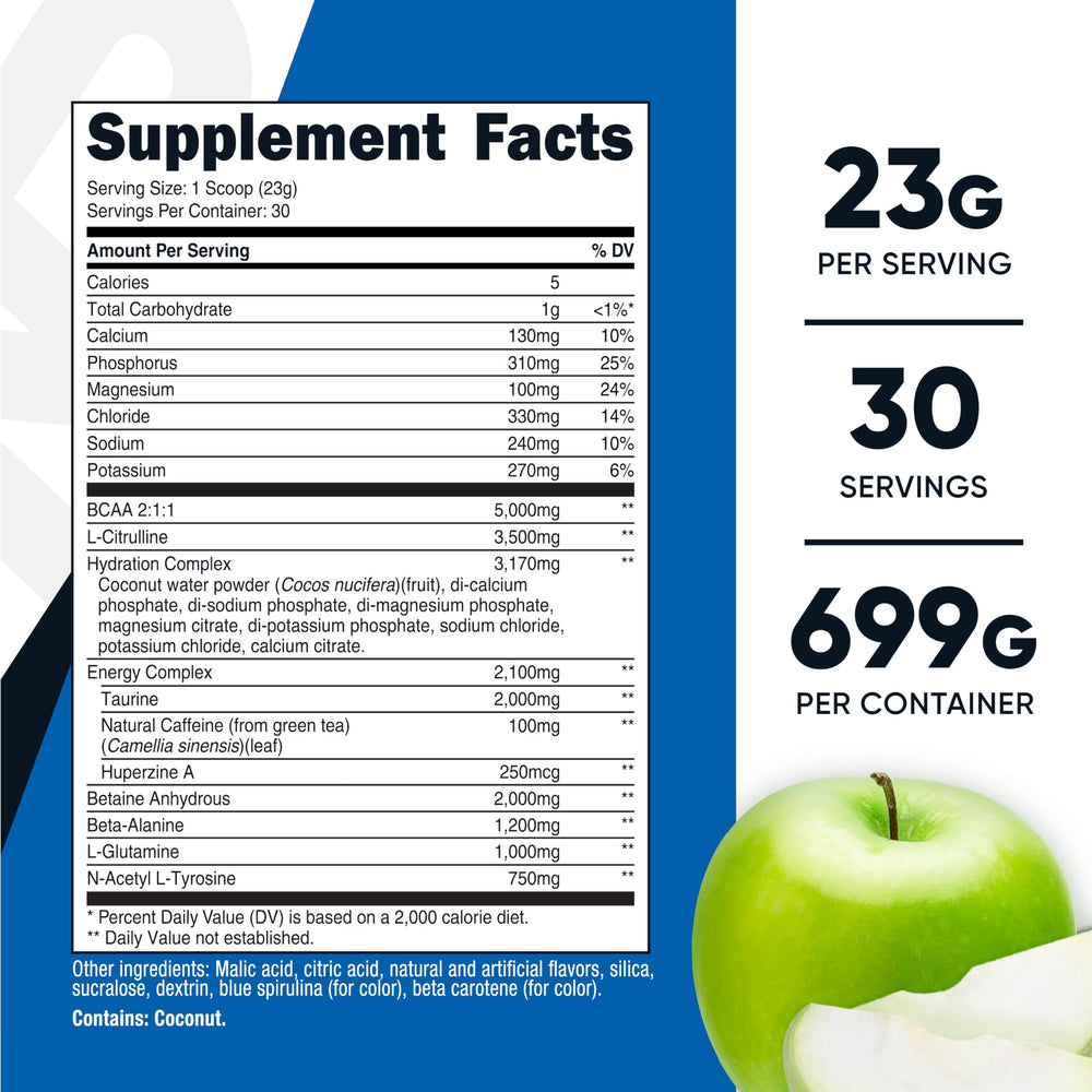 Nutricost intraentrenamiento polvo, mezcla fácil de manzana verde para recuperación muscular.