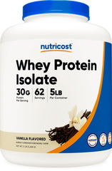 Nutricost Isolate Whey Vanilla 5 lbs front view for daily shakes.