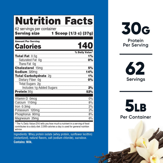 Nutricost Isolate Whey Vanilla 5 lbs scoop for quick post-workout protein.
