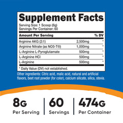Nutricost L-Arginine Complex Blue Raspberry tub shown with training context.