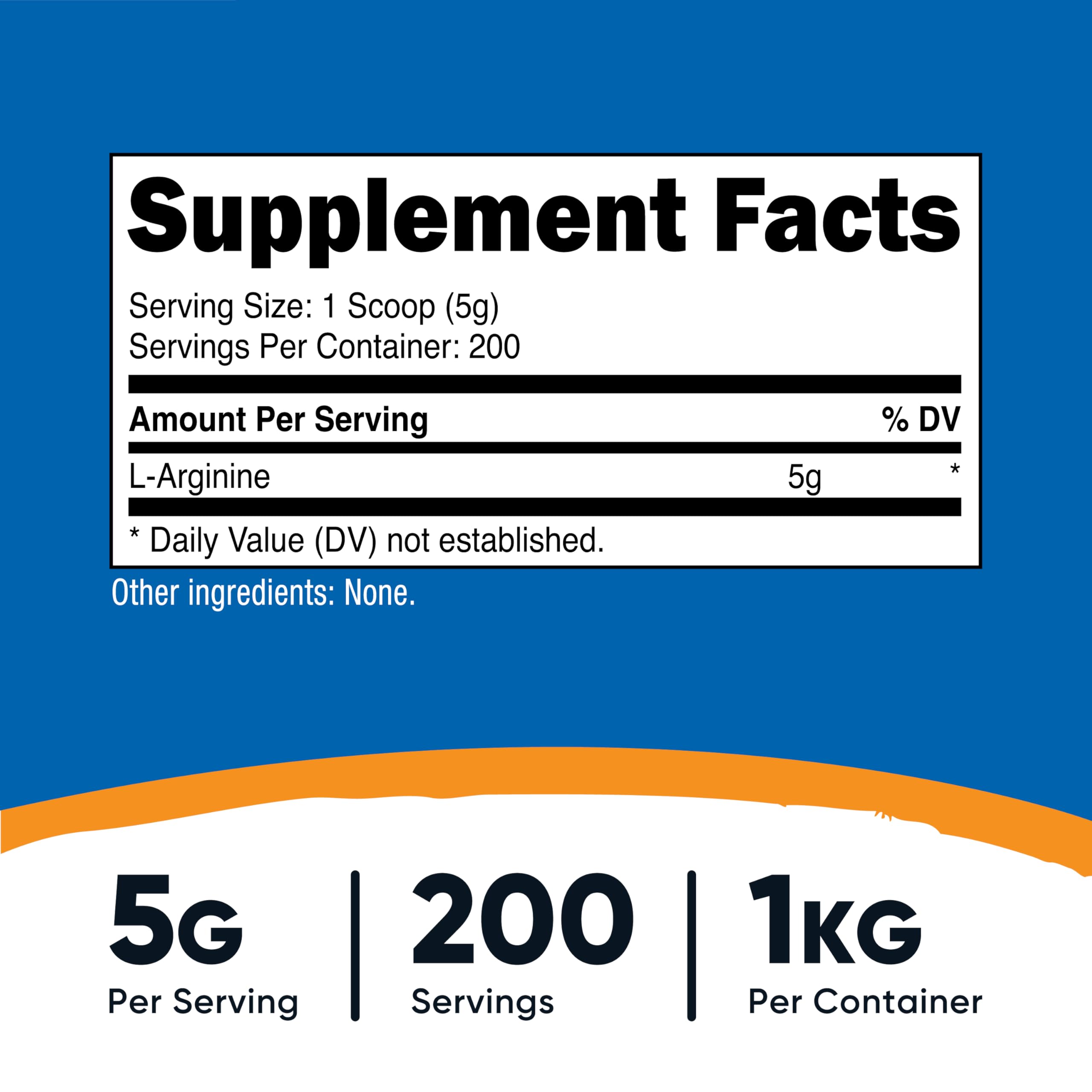 Nutricost L-Arginine Powder serving scoop demonstrating precise 5 g portions