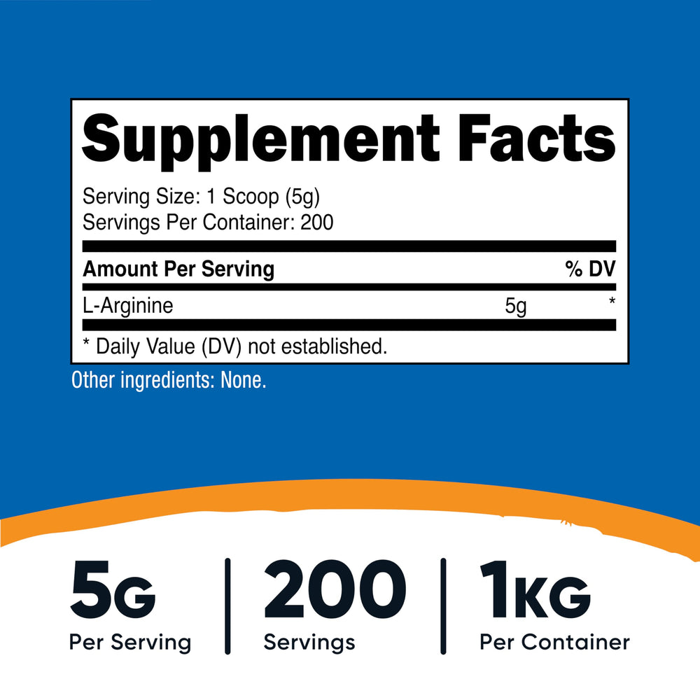 Nutricost L-Arginine Powder serving scoop demonstrating precise 5 g portions