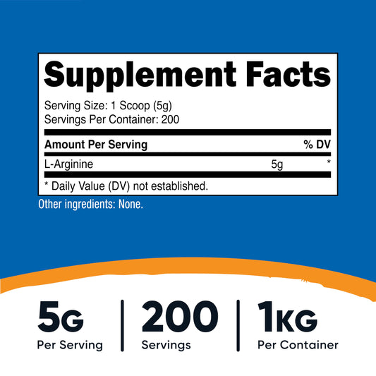 Nutricost L-Arginine Powder serving scoop demonstrating precise 5 g portions