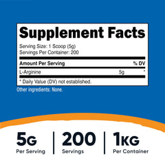 Nutricost L-Arginine Powder serving scoop demonstrating precise 5 g portions