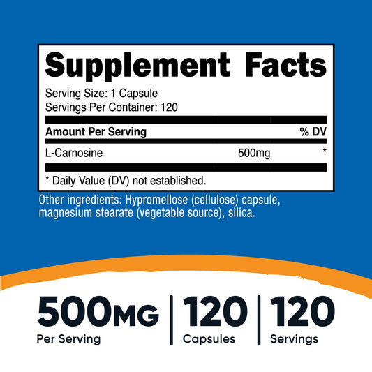 Closeup of Nutricost L-Carnosine capsules for easy dosing.