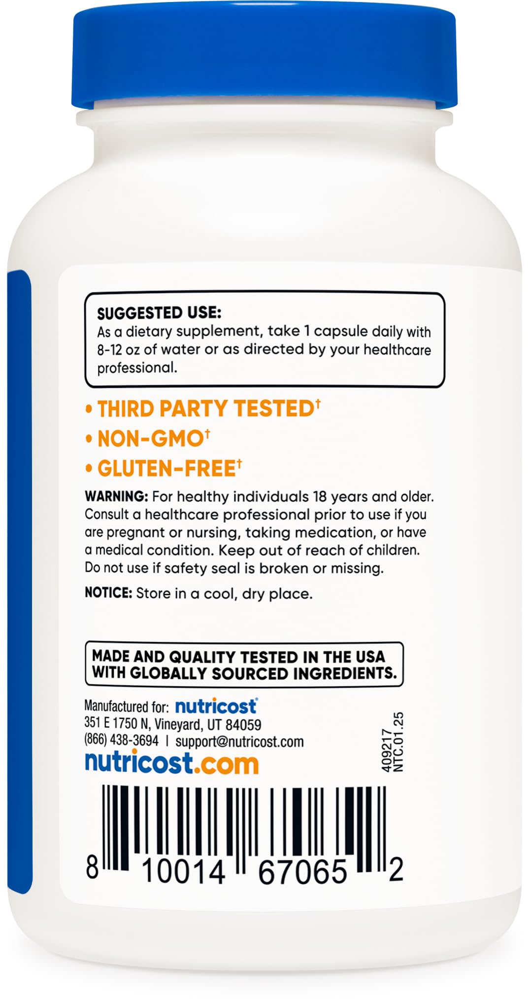 Serving size view of Nutricost L-Carnosine showing 120 capsules per bottle.