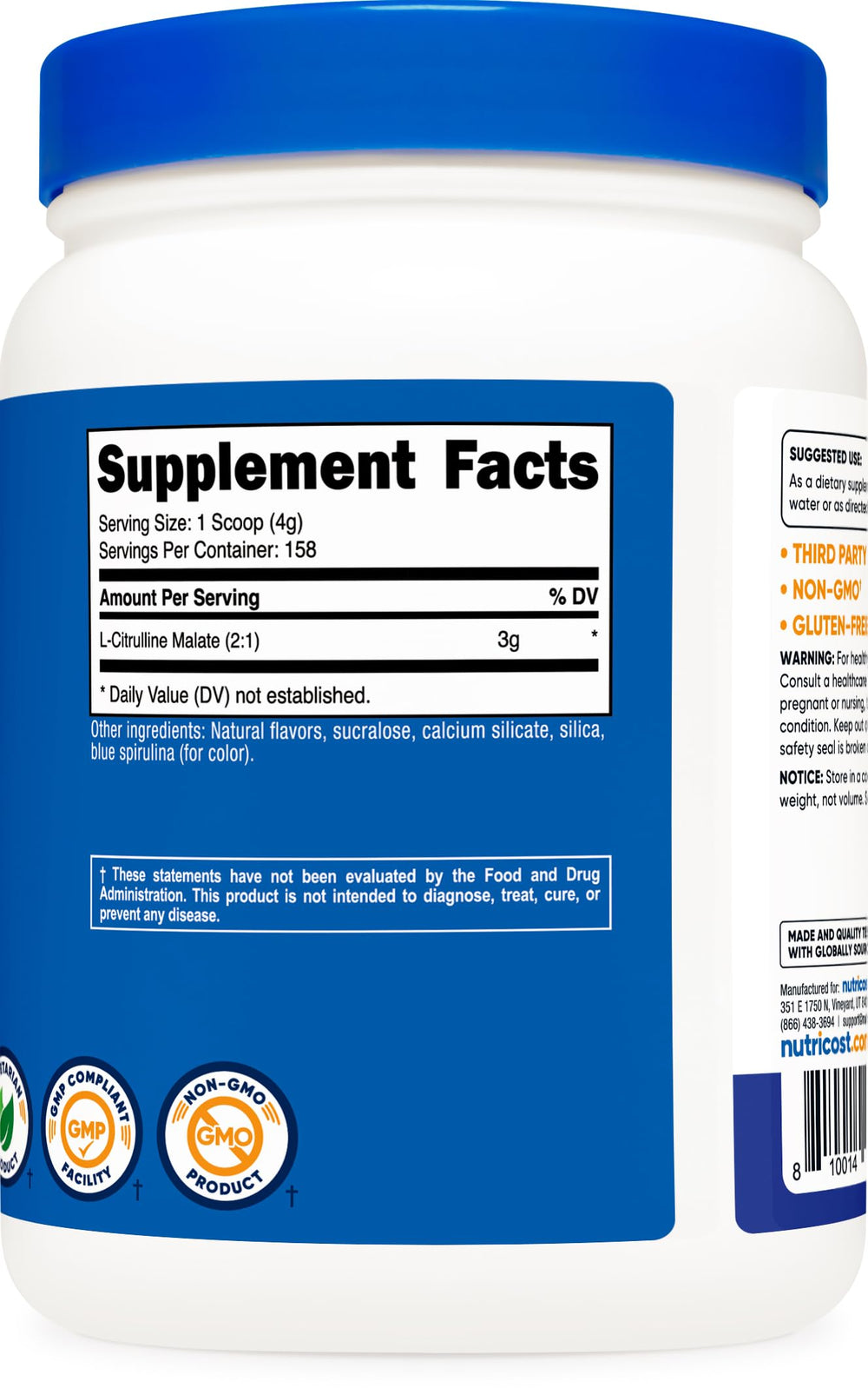 Envase de Nutricost L-Citrulline Malate 2:1 para uso diario