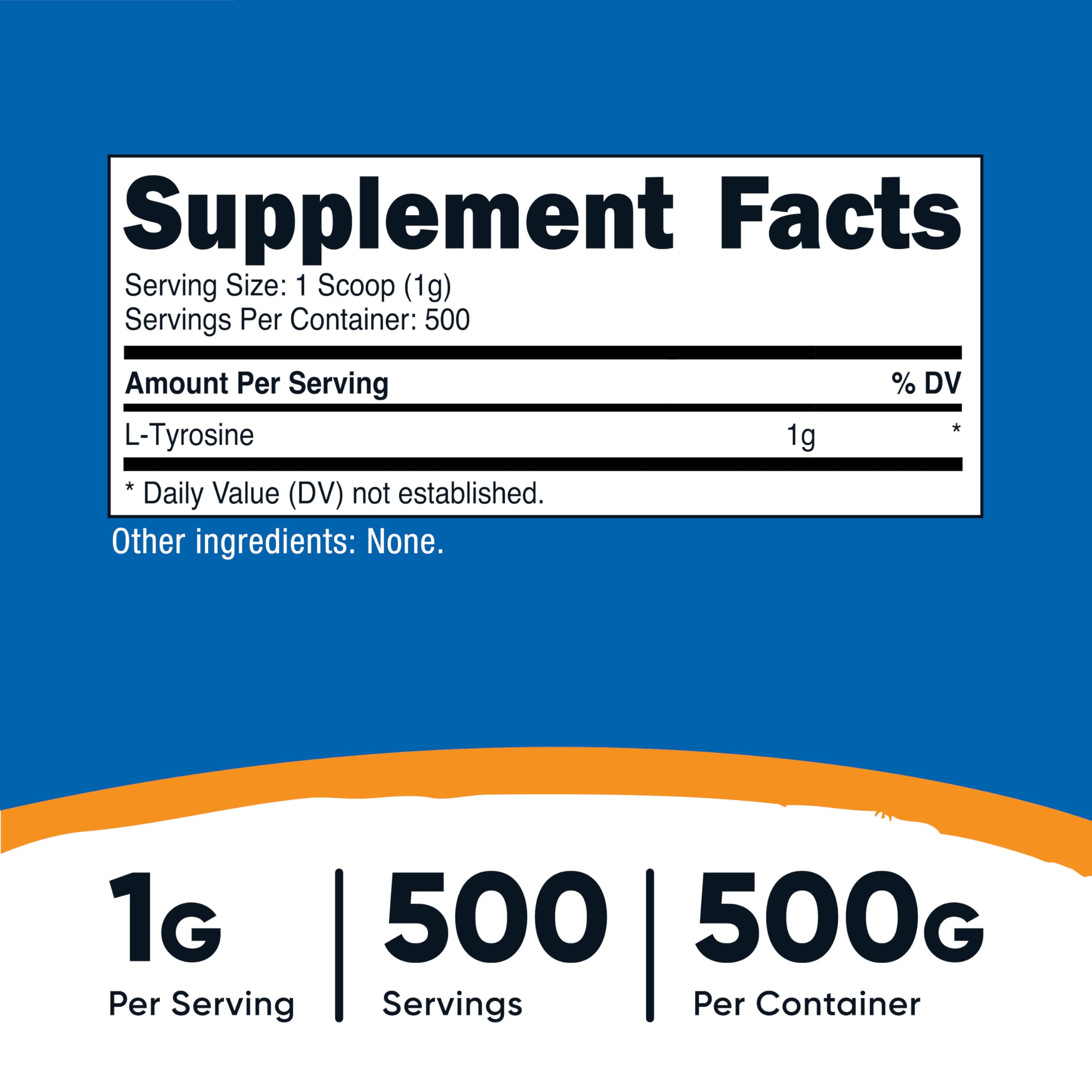 Scoop beside Nutricost L-Tyrosine powder for easy daily dosing.