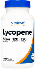 Nutricost Lycopene 50mg softgels bottle front view for daily antioxidant support.
