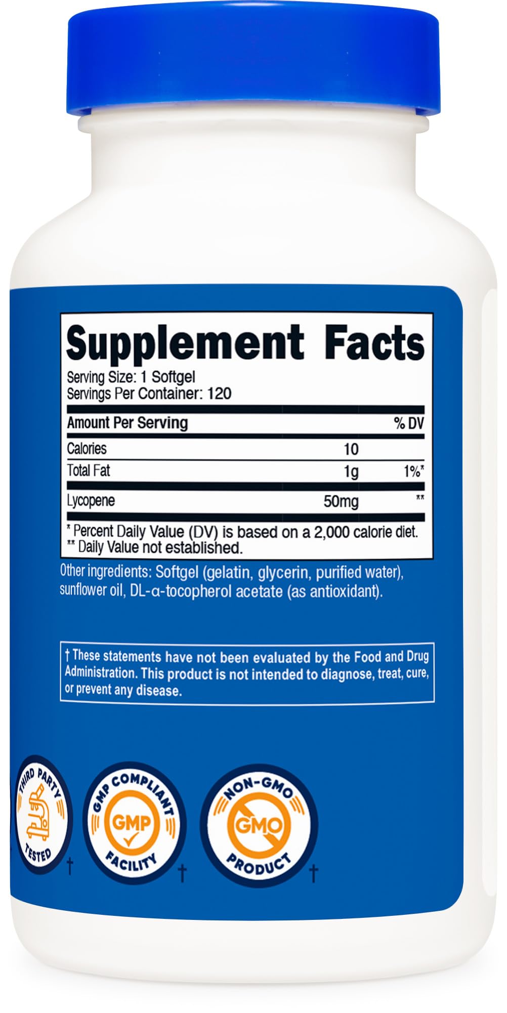 Nutricost Lycopene 50mg softgels in hand suggests easy on-the-go use.