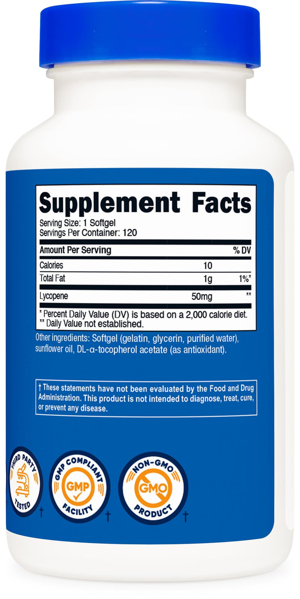 Nutricost Lycopene 50mg softgels in hand suggests easy on-the-go use.