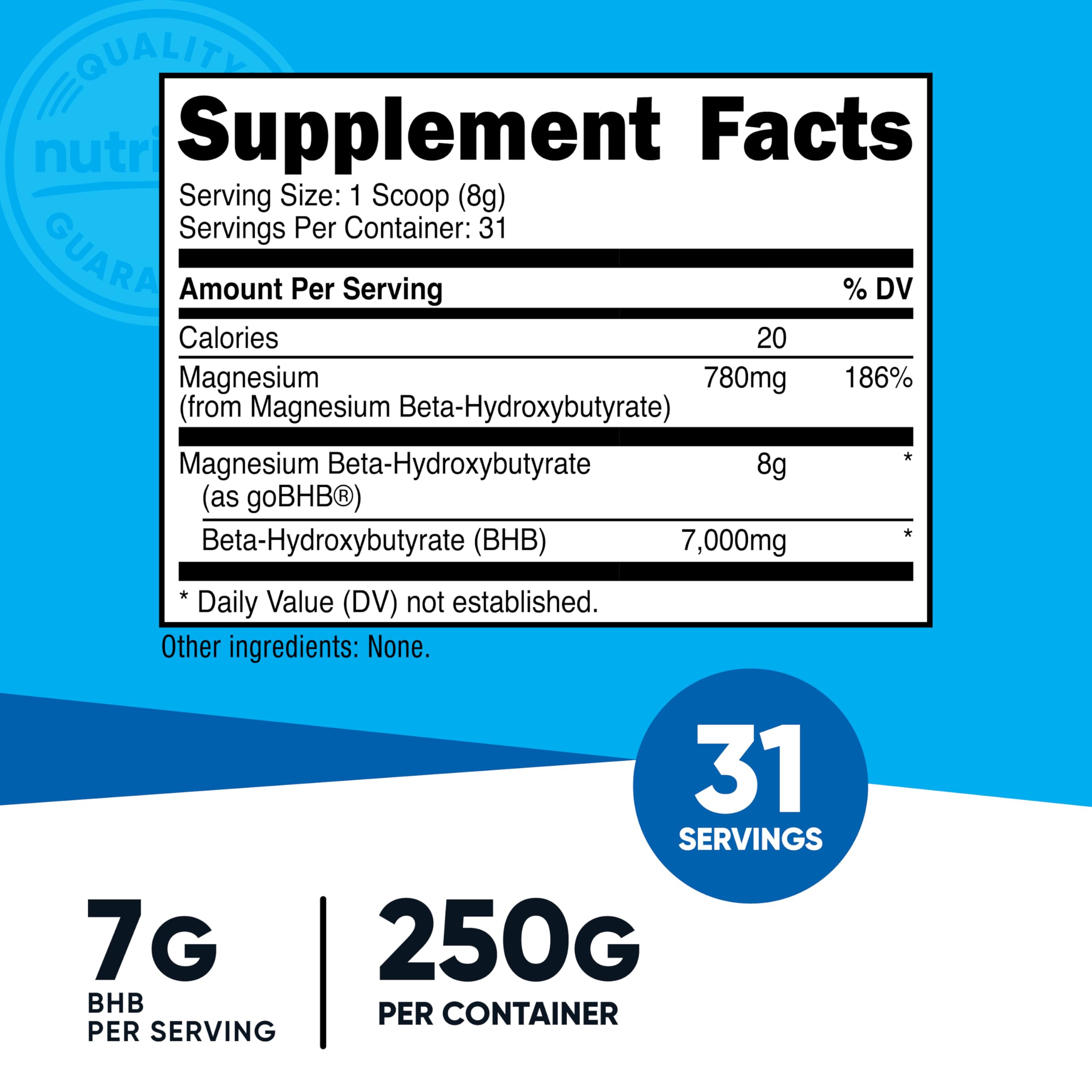 Nutricost Magnesium BHB Salts scoop with powder ready to mix into your beverage