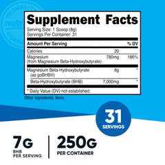Nutricost Magnesium BHB Salts scoop with powder ready to mix into your beverage