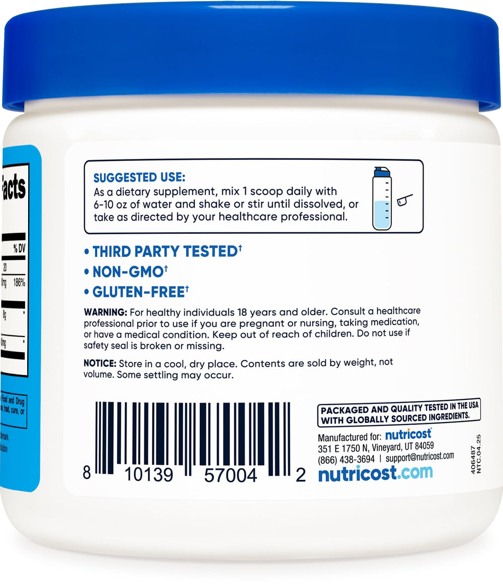 Nutricost Magnesium BHB Salts unflavored powder ready to mix with water or coffee