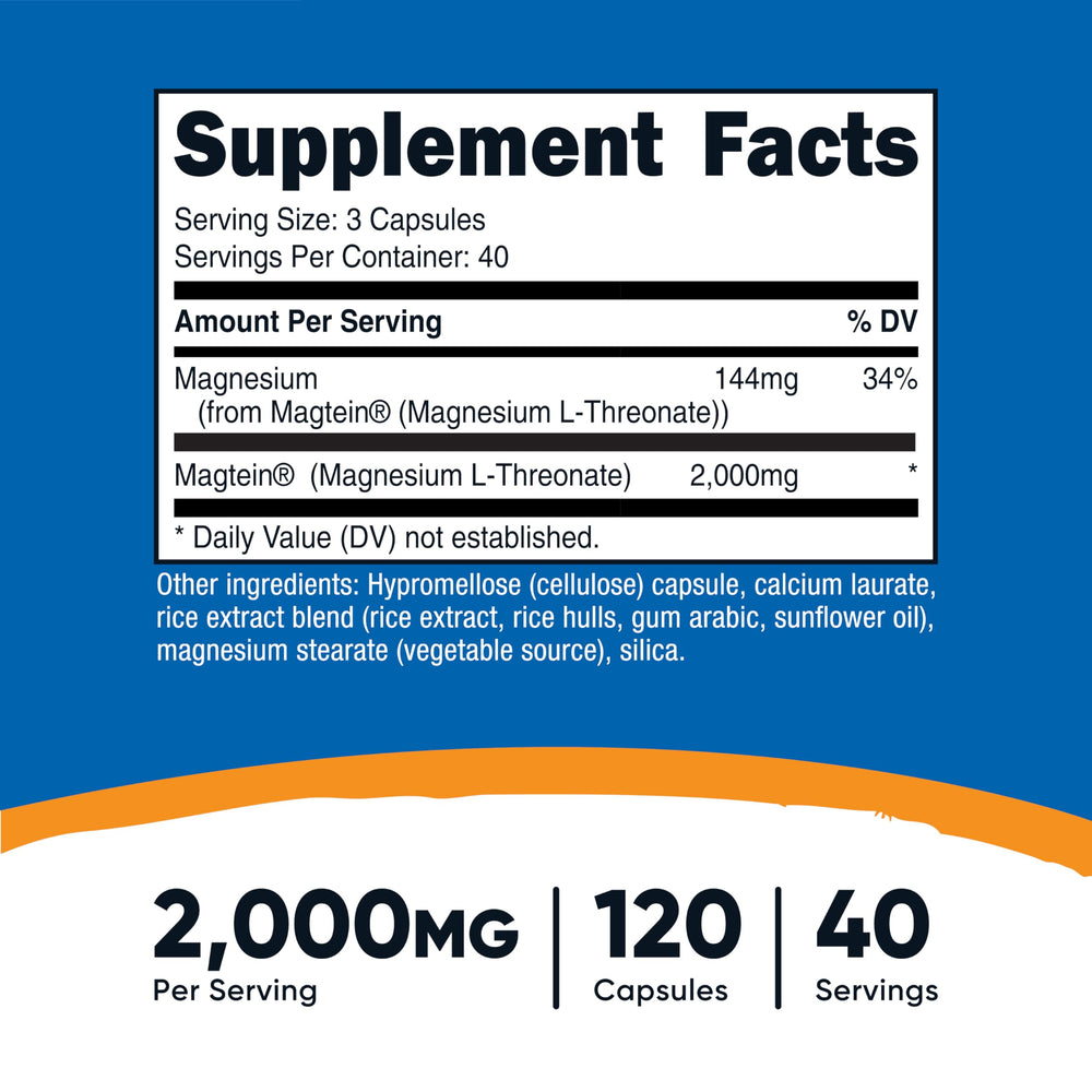 Nutricost Magnesium L-Threonate capsules arranged to show a 3-capsule serving.