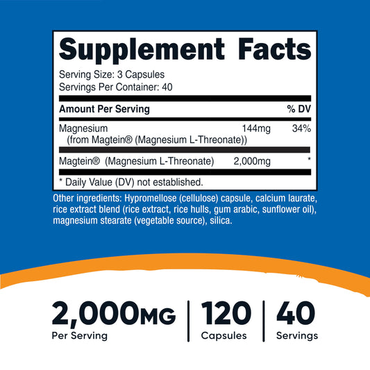 Nutricost Magnesium L-Threonate capsules arranged to show a 3-capsule serving.