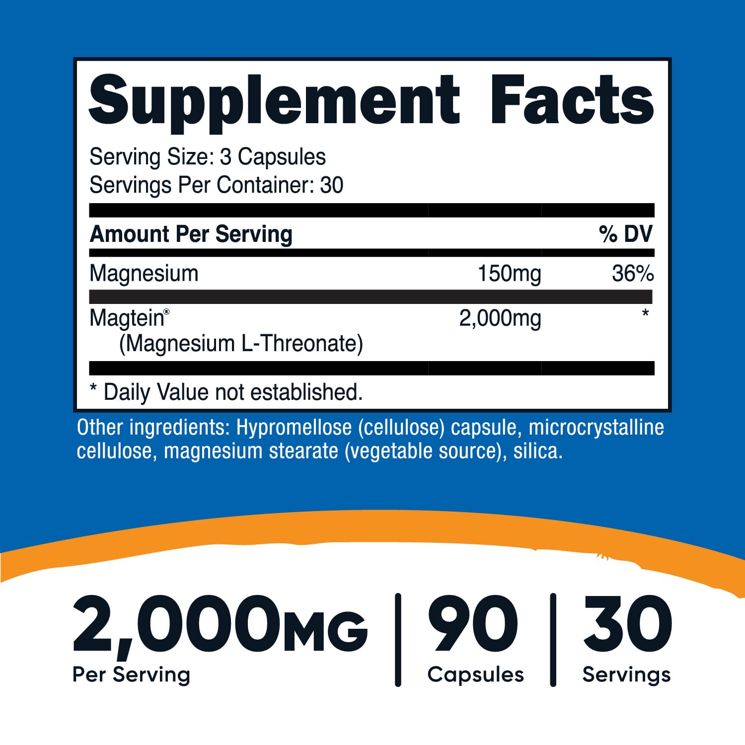 Nutricost Magtein capsules swirl highlighting easy-to-swallow daily use