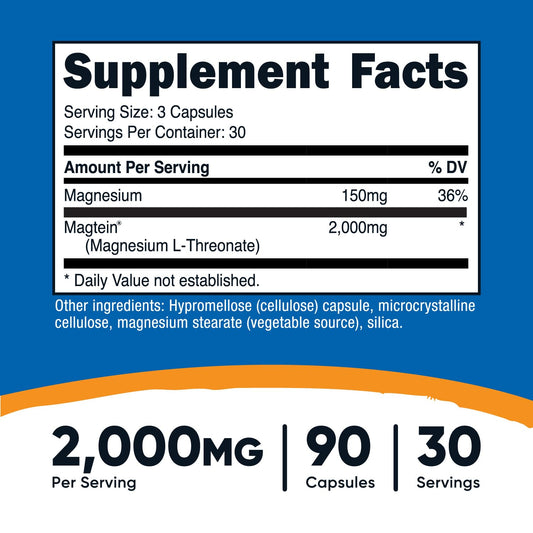 Nutricost Magtein capsules swirl highlighting easy-to-swallow daily use