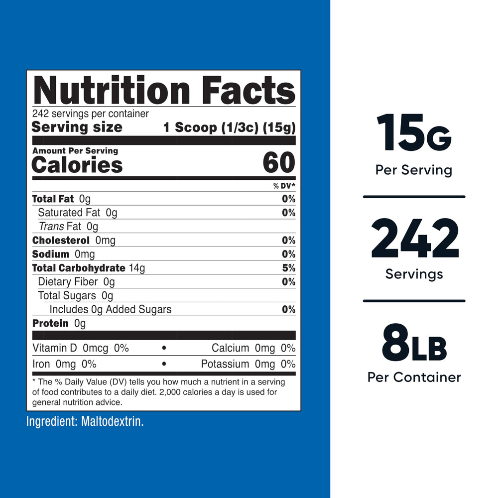 Nutricost Maltodextrin powder no-flavor label emphasizes purity
