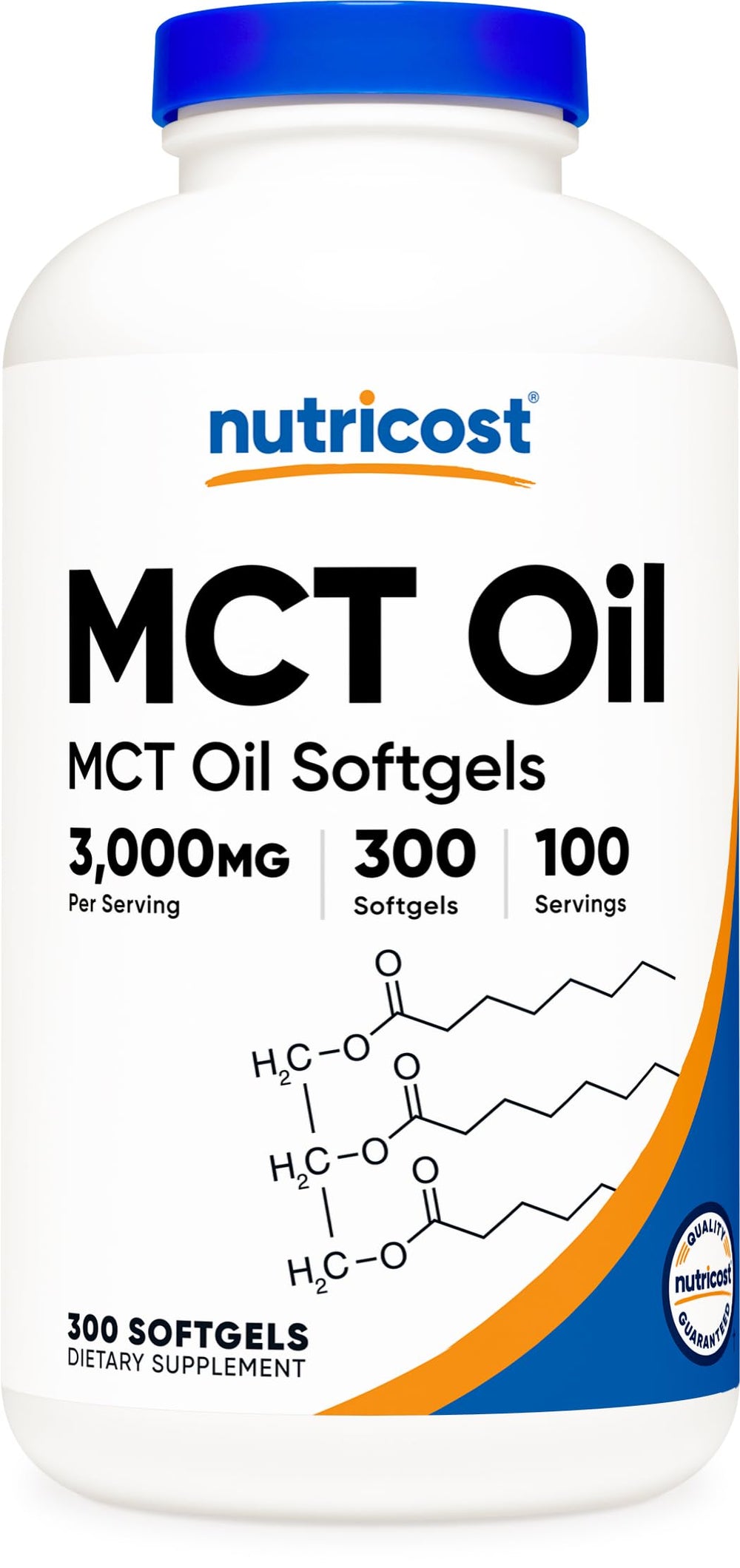 Nutricost MCT Oil Softgels bottle with clean label for on-the-go keto support.